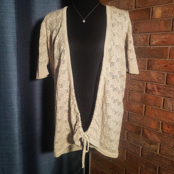 DKNY Front Tie Crocheted Beige Cardigan Sweater - Size M - Picture 1 of 12